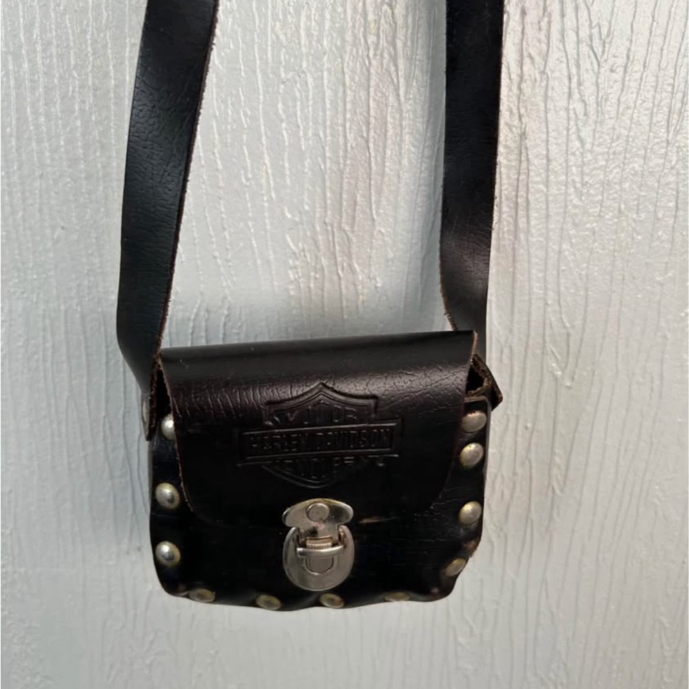 Harley Davidson Mini Purse Black Leather Studs Embossed Makeup Cigarette Case